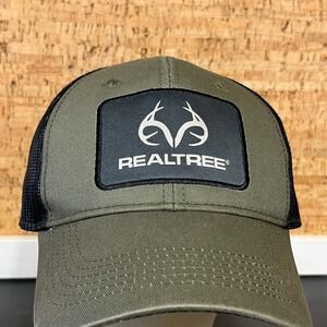 Realtree Outdoor Cap Mens Trucker Hat Olive Green Black Mesh Snapback OSFM